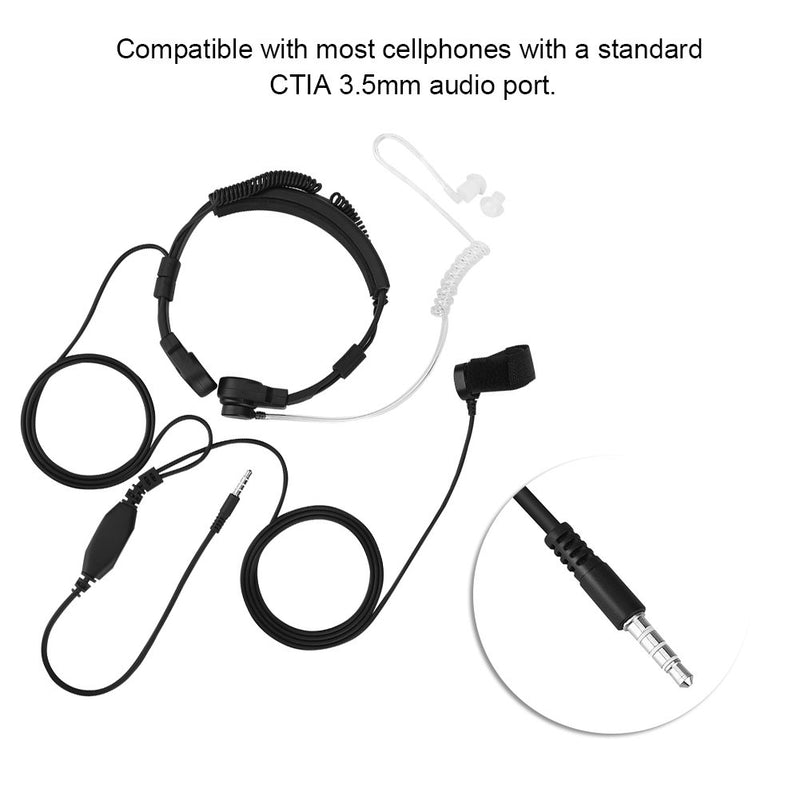[Australia - AusPower] - Throat Mic Earpiece Headphone, 3.5mm Throat Mic Covert Air Acoustic Tube Earpiece Headset Anti Radiation with Finger PTT for Mobile Phone/Adjustable Size 