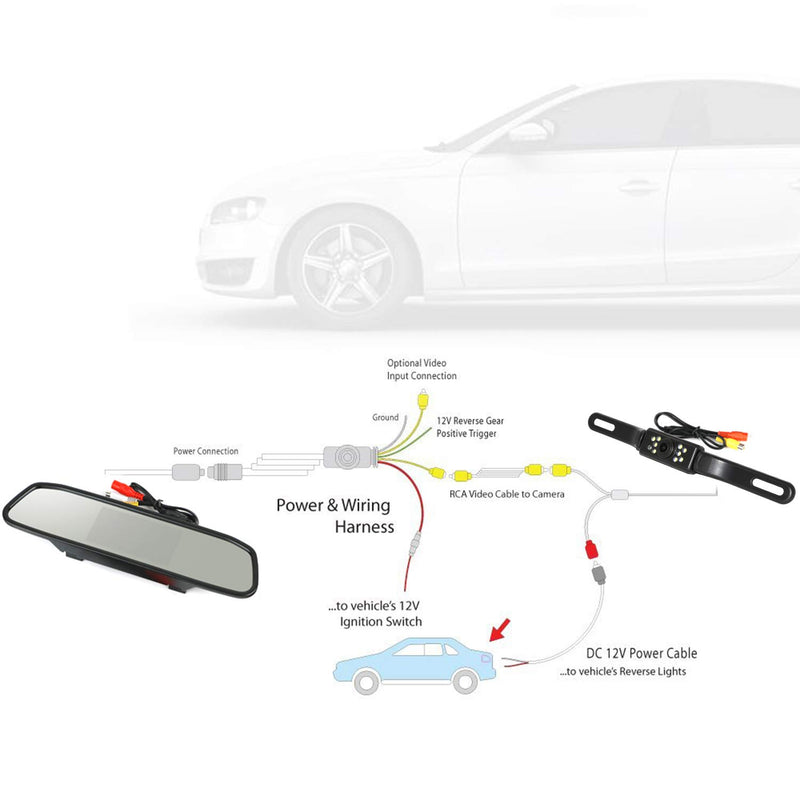 [Australia - AusPower] - Peojek Backup Camera and Monitor Kit, 4.3" Car Vehicle Rearview Mirror Monitor for Car Reverse Camera Waterproof Car Rear View Camera with 9 LED Night Vision (4.3" Backup Camera) 4.3" Backup Camera 