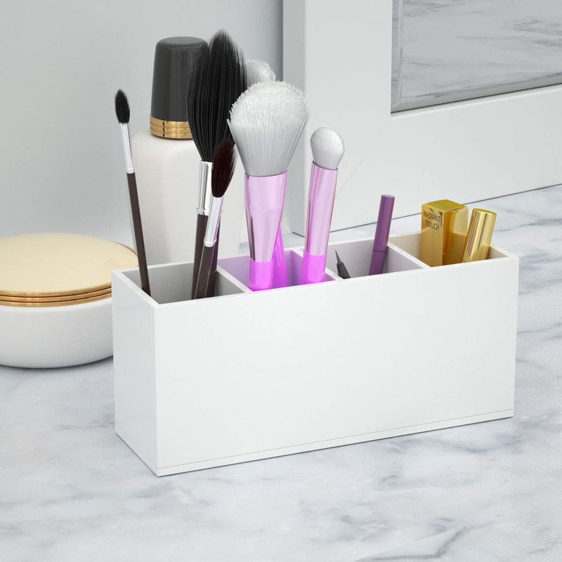 [Australia - AusPower] - NIUBEE Acrylic Pen Holder 4 Compartments, White Pencil Organizer Cup for Countertop Desk Accessory Storage (White) 4 Cube 