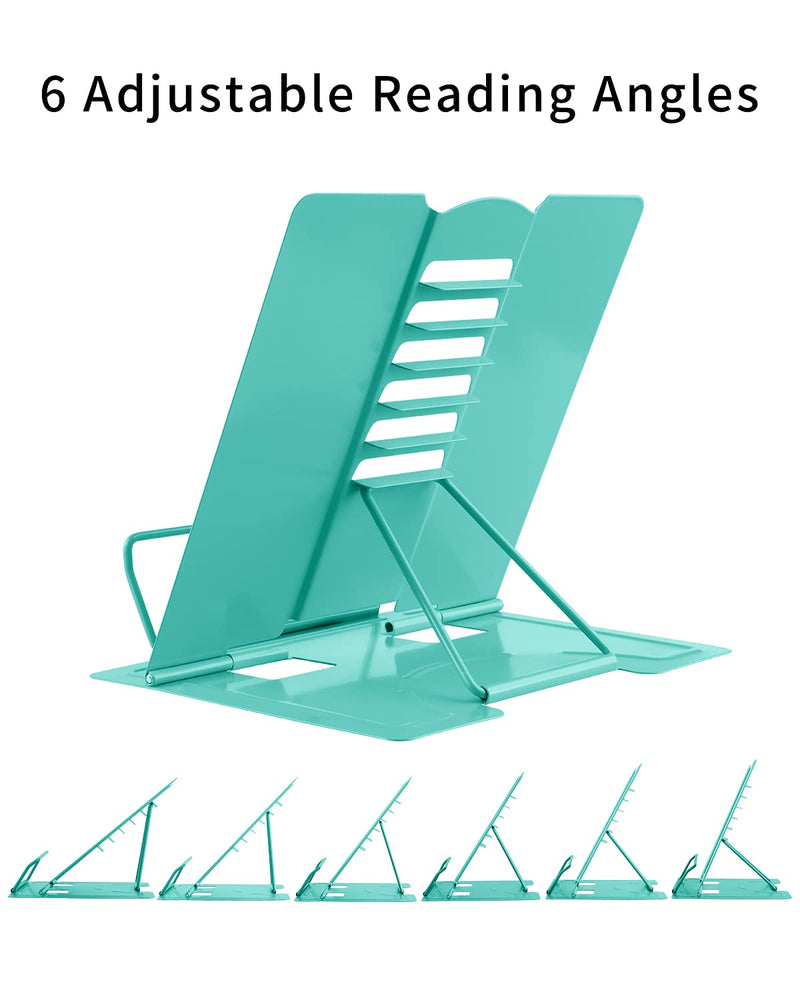 [Australia - AusPower] - MSDADA Book Stand Metal Reading Rest Book Holder Adjustable Cookbook Documents Holder Portable Sturdy Bookstands for Recipes Textbooks Tablet Music Books with Page Clips (Light Green) Light Green 