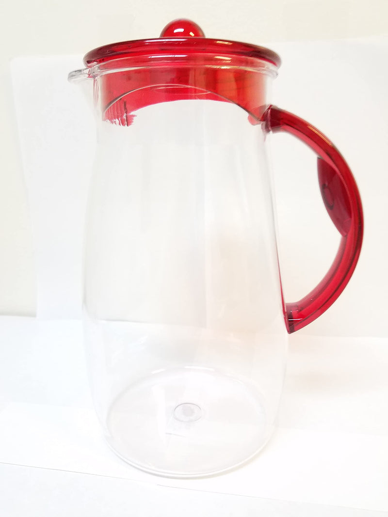 [Australia - AusPower] - Large Acrylic Clear Plastic Pitcher, with Lid & Spout BPA-Free and Shatter-Proof, Great for Iced Tea, Sangria, Lemonade, and More Cool Red Handle & Lid (84 oz.) (2.5 Lt.) (1, red) 1 