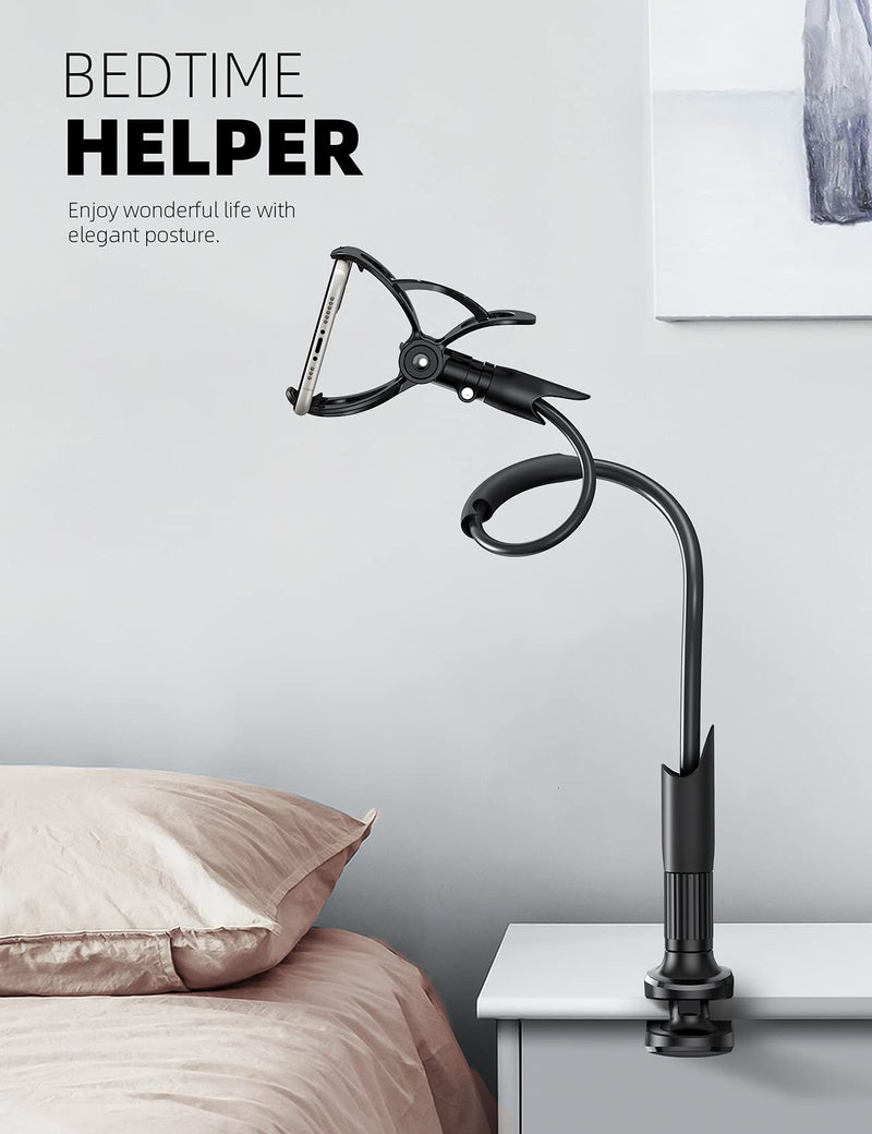 [Australia - AusPower] - Phone Holder Bed Gooseneck Mount - Lamicall Flexible Arm 360 Mount Clip Bracket Clamp Stand for Cell Phone XS Max XR X 8 7 6 Plus 5 4, S10 S9 S8 S7 S6, Overall Length 33.4In(Black) Black 