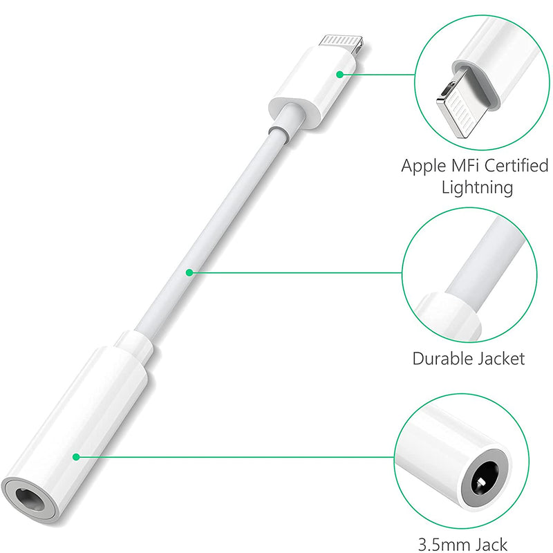 [Australia - AusPower] - Apple MFi Certified 2 Pack Headphone Adapter for iPhone Connects Lightning to 3.5mm Dongle Auxiliary Audio Splitter Cable Adapter Compatible with iPhone 7 8 11 12 13 X XR XS Support All iOS System 