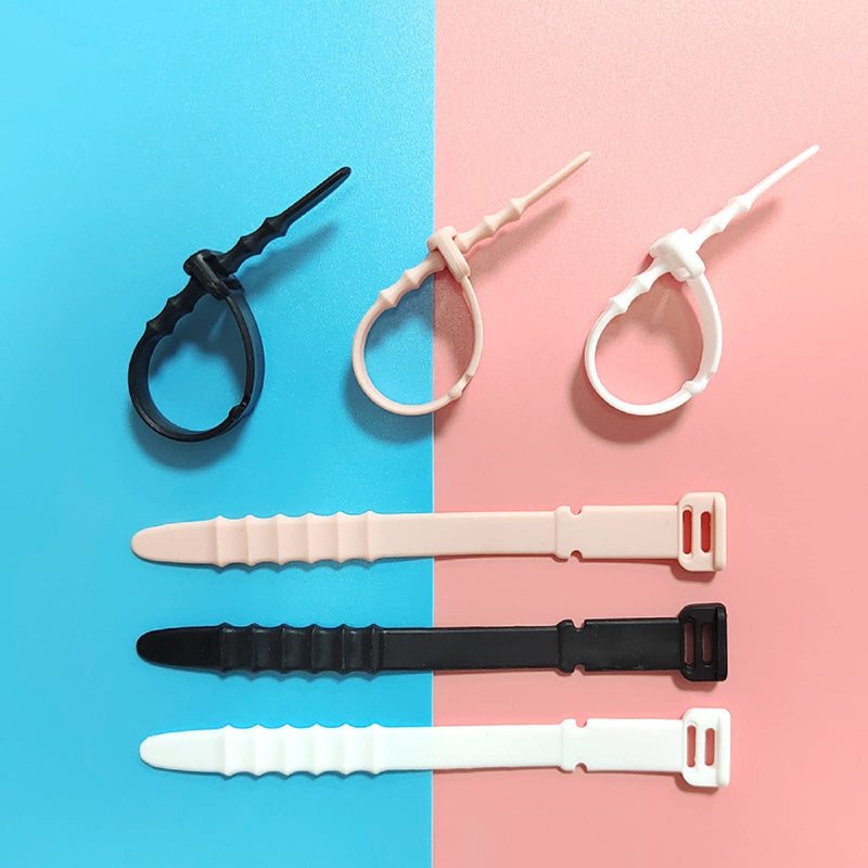 [Australia - AusPower] - Silicone Zip Ties, Reusable Zip Ties, 20pcs Rubber Cable Ties Straps for Wire Management, Elastic Cable Organizer for Home Office Table Desk. 4.5 Cord Ties in White, Black, Pink, Purple and Blue 
