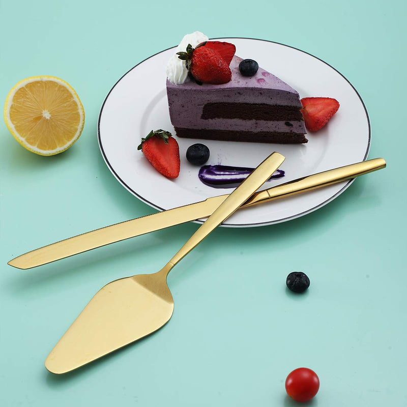 [Australia - AusPower] - Berglander Gold Cake Pie Pastry Servers, Gold Cake Serving Set,Cake Knife and Server Set Perfect For Wedding, Birthday, Parties and Events 1. Gold Serving Set 