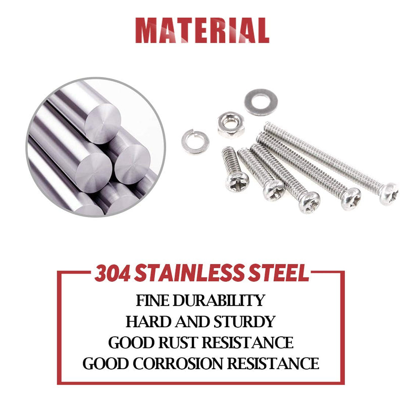 [Australia - AusPower] - Hilitchi 300-Piece M2 Phillips Pan Head Screws Bolt Nut Lock Flat Washers Assortment Kit, 304 Stainless Steel 