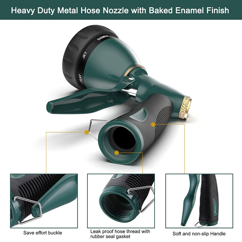 [Australia - AusPower] - FANHAO Garden Hose Nozzle Sprayer Heavy Duty, 100% Metal Spray Nozzle High Pressure Water Hose Nozzle with 7 Patterns for Watering Garden, Washing Cars and Showering Pets Green 