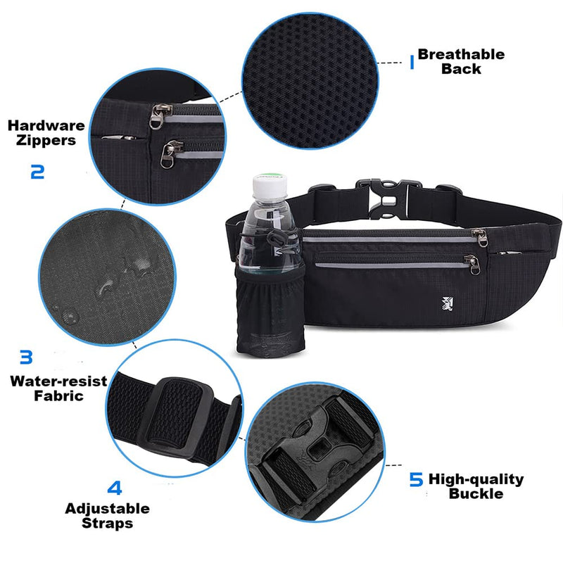 [Australia - AusPower] - Peicees Fanny Pack with Water Bottle Holder Waist Bag for Men Women Water Resistant Lightweight Reflective Adjustable Running Belt Headphone Bag Travel Pocket for Outdoor Camping Fitness Hiking Green 