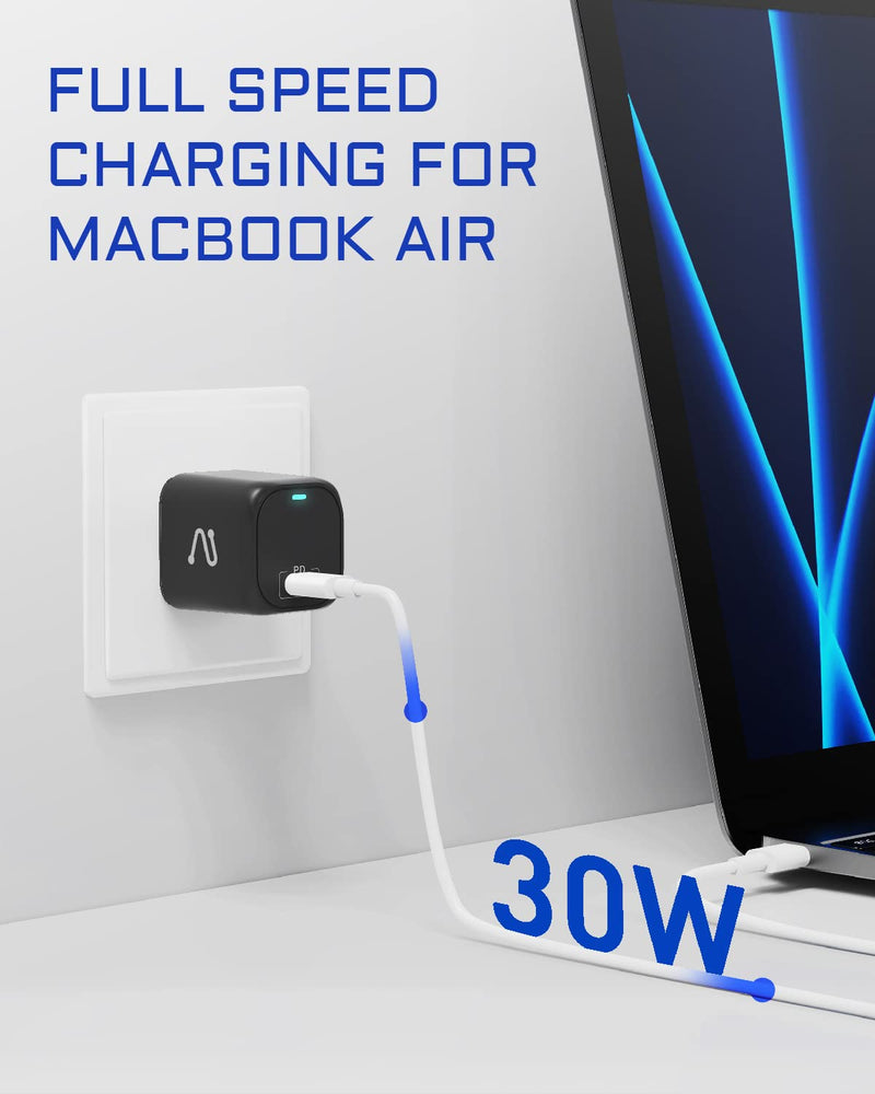 [Australia - AusPower] - USB C Charger 30W Fast Wall Charger GaN Mini Power Adapter PD 3.0 PPS Charger for iPhone 13 Pro Max/iPhone 12 Pro Max, MacBook Air, iPad Pro,Galaxy S22/ S21 Ultra,Pixel 6 Pro/6 and More, Black 