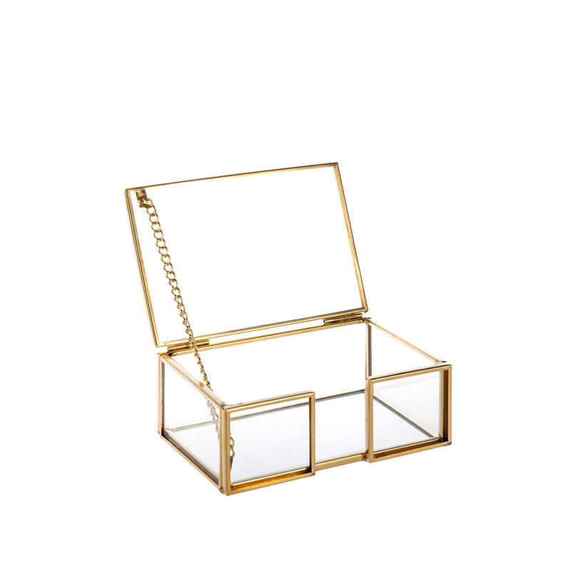[Australia - AusPower] - Feyarl Clear Gold Glass Business Card Box with Lid Name Card Display Business Card Organizer Container Collection Cards Box Storage for Office Desktop CounterTop Meeting 
