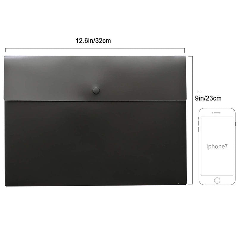 [Australia - AusPower] - VANRA Poly File Folder Pockets File Jacket Plastic Envelope Flat Document Letter Organizer with Snap Button Closure A4 Letter Size (Pack of 5, Black) A4 Size: 12.6”L x 9"H 