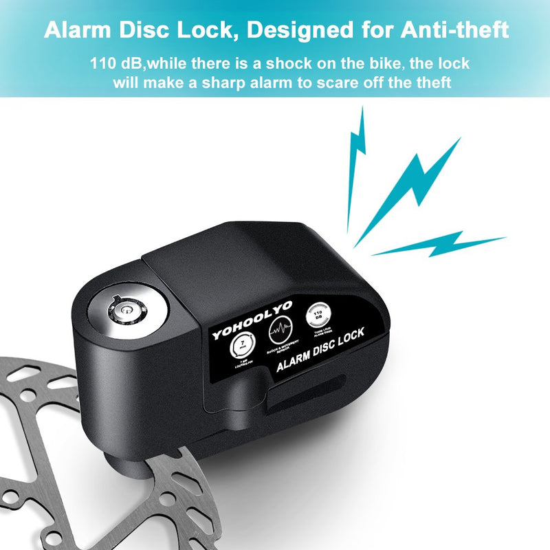 [Australia - AusPower] - YOHOOLYO Alarm Disc Lock Motorcycle Disc Brake Lock Anti-Theft Waterproof 110 dB 7mm Pin 5ft Reminder Cable for Motorcycles Bike Scooter Carry Pouch (Black) Black 
