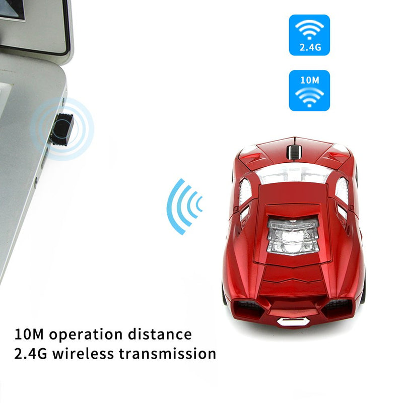 [Australia - AusPower] - ECOiNVA Wireless Sports Car Mouse Computer Mice Shiny Surface 2.4GHz Mouse (Red) Red 