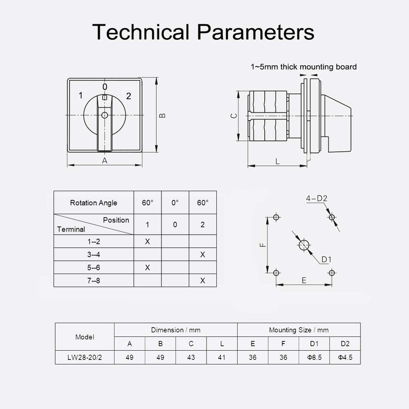 [Australia - AusPower] - VictorsHome Changeover Switch LW28-20 3 Positions 8 Terminals Universal Rotary Cam Selector Latching Switches 550V 20A 8 Terminals 20A 