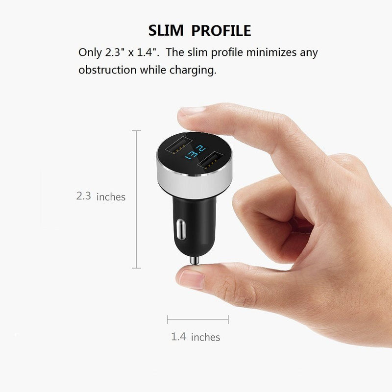 [Australia - AusPower] - LIHAN Dual USB Car Charger,4.8A Output,Cigarette Lighter Voltage Meter Compatible with Apple iPhone,iPad,Samsung Galaxy,LG,Google Nexus,USB Charging Devices,Silver Silver 