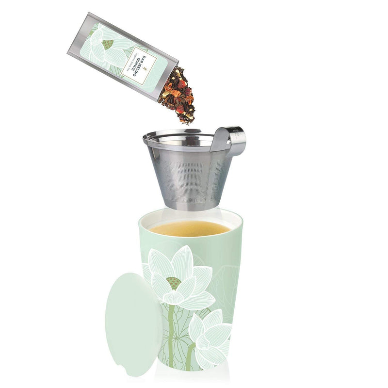 [Australia - AusPower] - Tea Forte Kati Cup Lotus, Ceramic Tea Infuser Cup with Infuser Basket and Lid for Steeping Loose Leaf Tea 