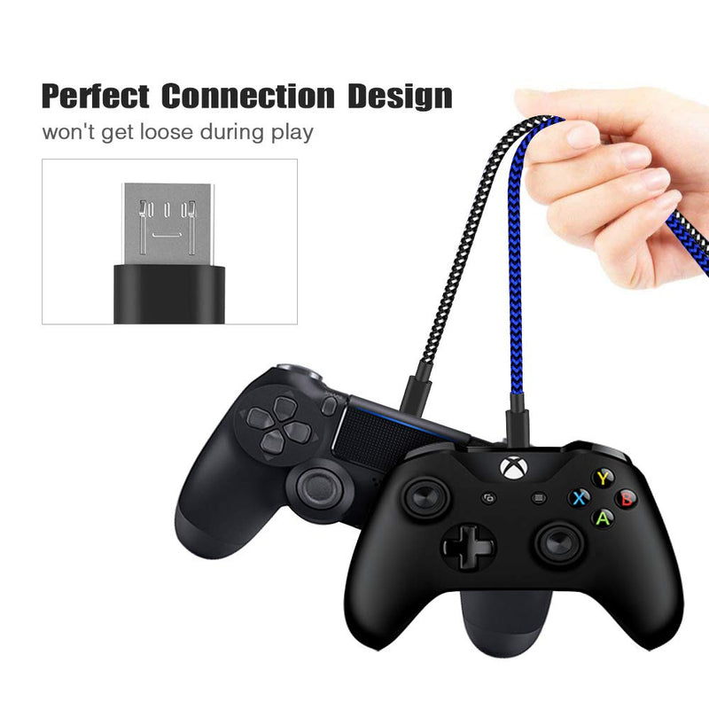 [Australia - AusPower] - PS4 Controller Charger Charging Cable 10ft 2 Pack Nylon Braided Extra Long Micro USB 2.0 High Speed Data Sync Cord Compatible for Playstaion 4, PS4 Slim/Pro, Xbox One S/X Controller, Android Phones Black-Blue 