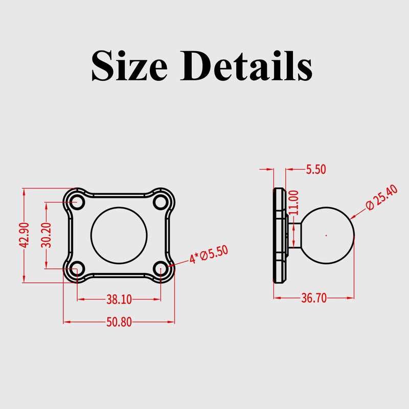 [Australia - AusPower] - BRCOVAN 2 PCS, 1'' Ball Mount Base with Aluminum Alloy 4-Hole AMPS Square Plate & 1'' TPU Ball Adapter Compatible with RAM Mounts B Size 1 Inch Ball Double Socket Arm 