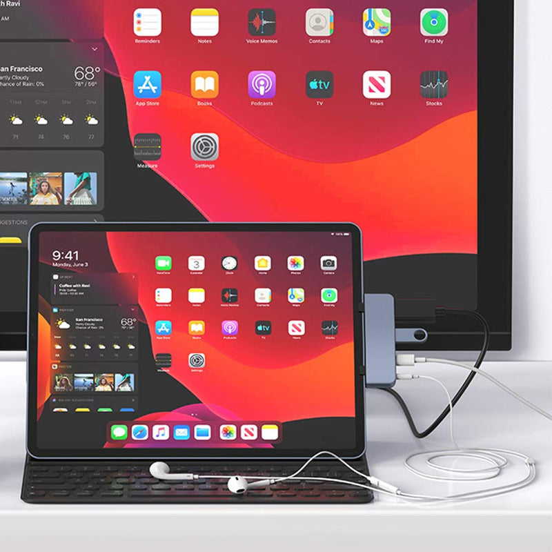 [Australia - AusPower] - HyperDrive USB C Hub Adapter for iPad Pro 2020 2019 2018 11”/ 12.9", USBC Smartphone/Tablet, 4-in-1 USB-C Hub Dongle with 4K HDMI, C-USB PD Charging, USB 3.0, 3.5mm Headphone Audio Jack -Gray 