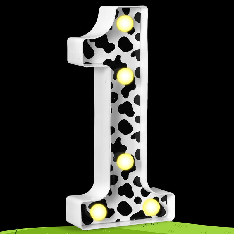 [Australia - AusPower] - VIHOSE Cow Print LED Numbers Birthday Decorations Decorative Light up Number Sign for Party Lighted Numbers Centrepiece for Cowgirl Farm Animal Cow Themed Birthday Party Supplies Home Decor(Number 1) Number 1 