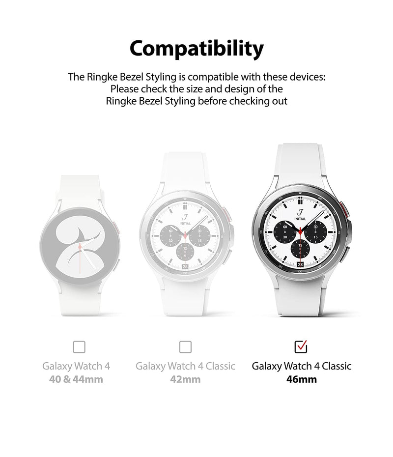 [Australia - AusPower] - Ringke Bezel Styling Compatible with Samsung Galaxy Watch 4 Classic 46mm Adhesive Frame Ring Cover Anti Scratch [Stainless Steel] Protection for Galaxy Watch4 Classic 46mm - Silver [46-01] Silver (46-01) 