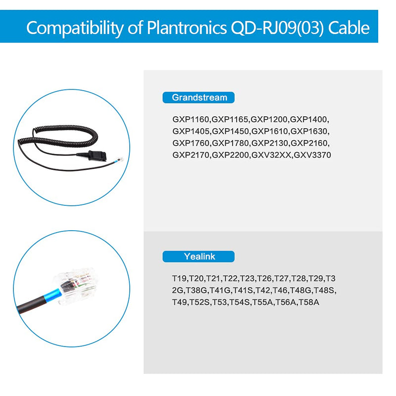 [Australia - AusPower] - Telephone-Headset Microphone Noise-Cancelling Headphone QD - Quick Disconnect Call Center Headset with RJ09 Cables for Polycom, Avaya, Yealink,Grandstream Phones 