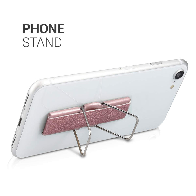 [Australia - AusPower] - kwmobile Universal Elastic Finger Holder for Smartphones - PU Leather Stretch Grip Finger Strap with Stand Compatible with All Smartphones - Rose Gold 