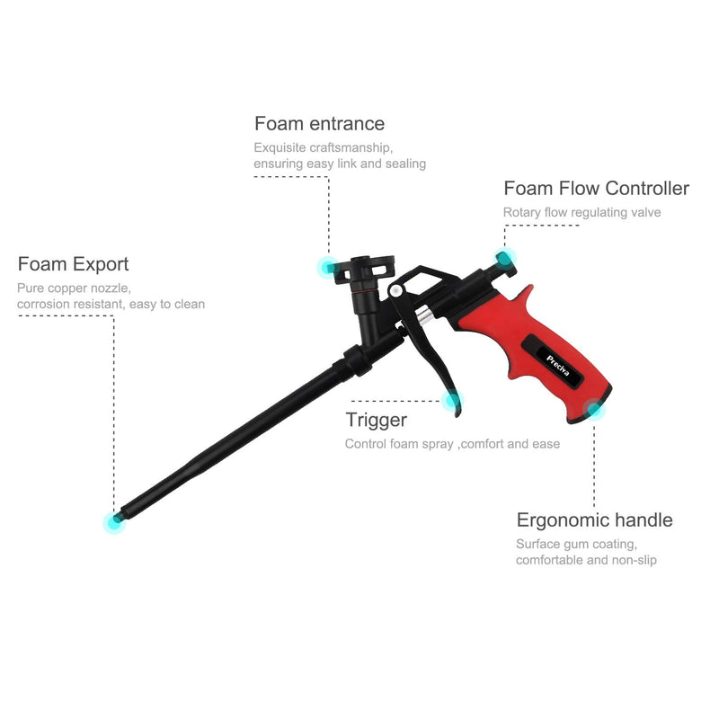 [Australia - AusPower] - Foam Gun, Preciva Professional Foaming Gun Heavy Duty PU Expanding Foam Gun Caulking Gun Spray Application Applicator for Caulking, Filling, Sealing, Home and Office Use Red 