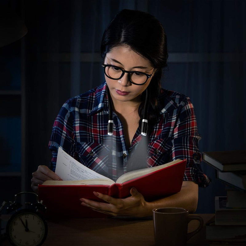 [Australia - AusPower] - Book Light, Rechargeable LED Hug light, Neck Hug Reading Lights for Bed Reading, Hands Free Flexible Arm, Soft Silicone Arms Comfortable Wear, Perfect for Bookworms Kids Crafts Knitting Travel, BBQ Black 