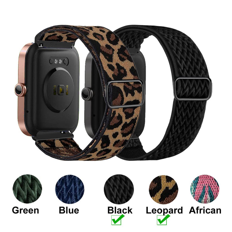 [Australia - AusPower] - smaate Elastic Watchband for ID206, Compatible with ID206 JIKKO AOKESI Cubitt Yamay and Doogee CS2 Pro 1.69inch smartwatch, Adjustable Stretchy Nylon Sport Loop Replacement, Fabric Strap for Women Men Leopard-Black 