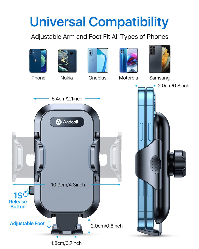 [Australia - AusPower] - andobil Car Phone Mount, [Sturdy & Powerful Suction] Universal Adjustable Arm Car Phone Holder Mount for Dashboard, Air Vent, Windshield Cell Phone Mount, Stable for All Cell Phones & Thick Case 
