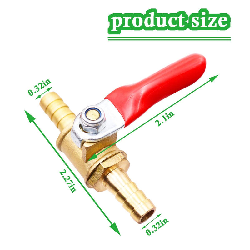[Australia - AusPower] - Tnuocke 2pcs Brass Ball Valve Shut Off Switch 1/4" Hose Barb x 1/4" Hose Barb Pipe Tubing Fitting Coupler,180 Degree Red Operation Handle H-053-1/4-1/4 