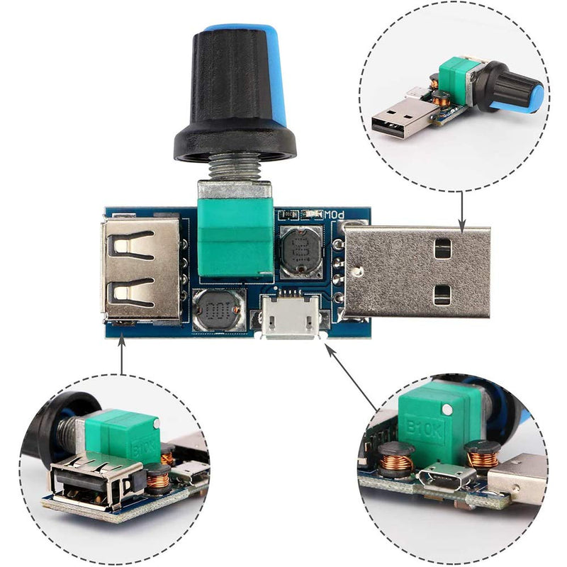 [Australia - AusPower] - USB Fan Speed Controller, DC 5V Stepless Mini USB Fan Governor DC 4-12V to 2.5-8V 5W Regulator Speed Control Knob with Switch(3PCS) 