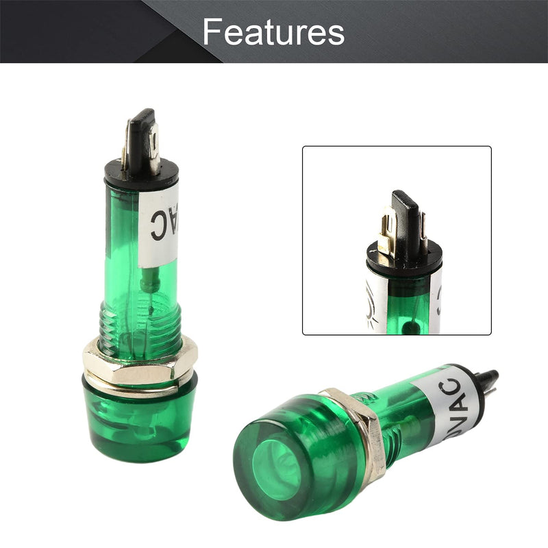 [Australia - AusPower] - Othmro Signal Indicator Dash Light DC 220V, Neon LED Bulbs XD10-3 Pure Green, 40mm 1.57inch Plastic Shell Panel Mount Signal Pilot Dash Directional Lights 15pcs 