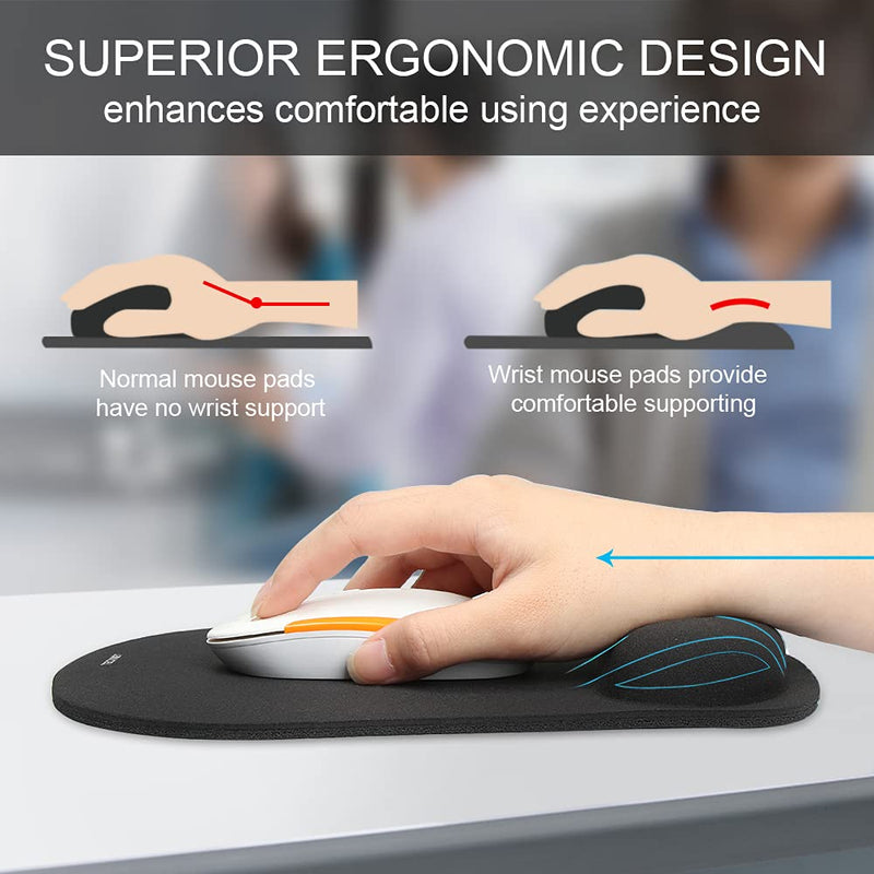 [Australia - AusPower] - TECKNET Ergonomic Gaming Office Mouse Pad Mat Mousepad with Rest Wrist Support - Non-Slip Rubber Base - Special-Textured Surface (Black) Black 