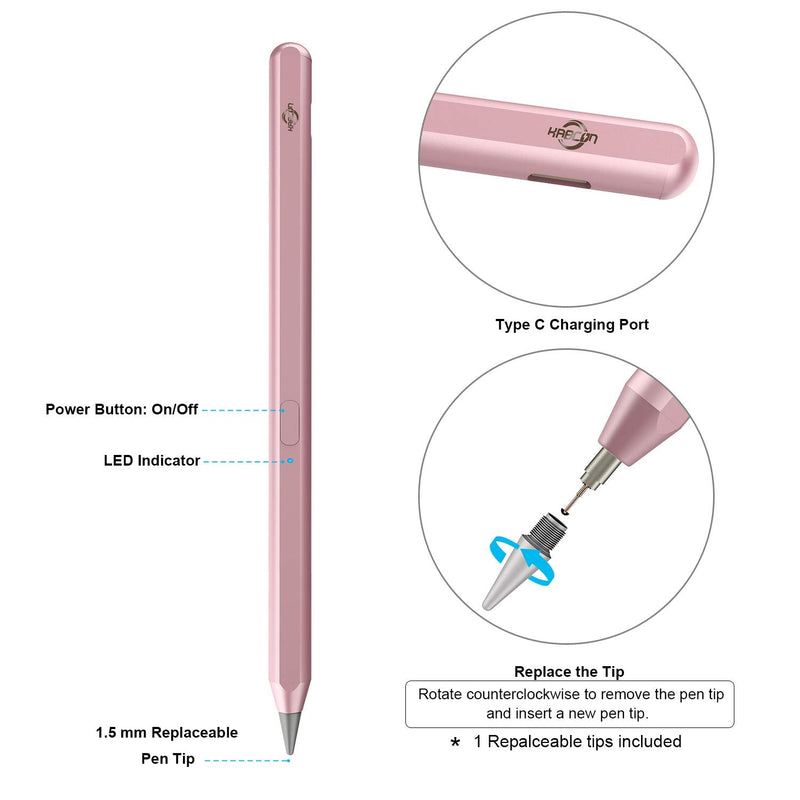 [Australia - AusPower] - KABCON Stylus Pen Compatible with iPad 2018-2022, iPad Pencil with Tilt, Palm Rejection, Magnetic, for iPad 6th/7th/8th/9th Gen, iPad Mini 5th/6th Gen, iPad Pro 11"/12.9" 3rd Gen, iPad Air 3rd/4th Gen Pink 