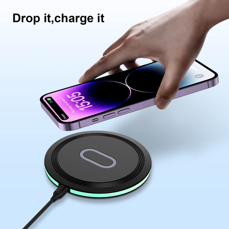 [Australia - AusPower] - 15W Wireless Charging Pad,Fast Wireless Charger for Samsung Galaxy S23 Ultra/S23/S22 Ultra/S22+/S21/S20/S10/9/8,Z Flip4/Fold4,Note 20/10/9,Phone Charger for Pixel 7Pro/7/6/5,iPhone 14 Pro Max/13/12/11 Black 