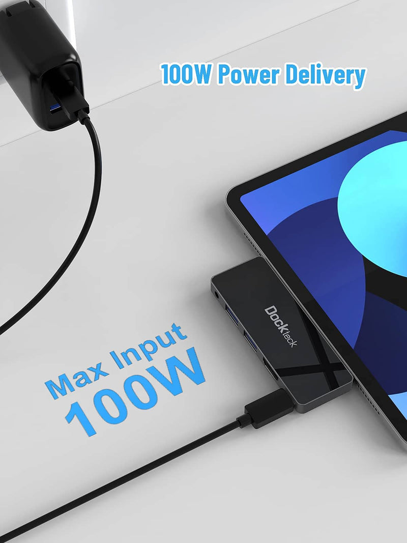 [Australia - AusPower] - iPad USB C Hub Adapter, Dockteck 5 in 1 Dongle with 4K@60Hz HDMI, Type C to 3.5mm Audio Headphone Jack, 100W PD and 2 USB 3.0, for iPad Pro 2021 2020 M1/12.9/11, iPad Air 5/4, iPad Mini 6 Accessories 