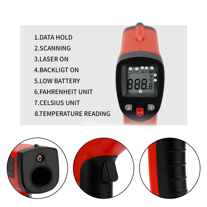 [Australia - AusPower] - MEASUREMAN Infrared Thermometer (Not for Human),Standard Size Temperature Gun Non-Contact Digital Laser Thermometer -58°F to 1022°F (-50°C to 550°C) 