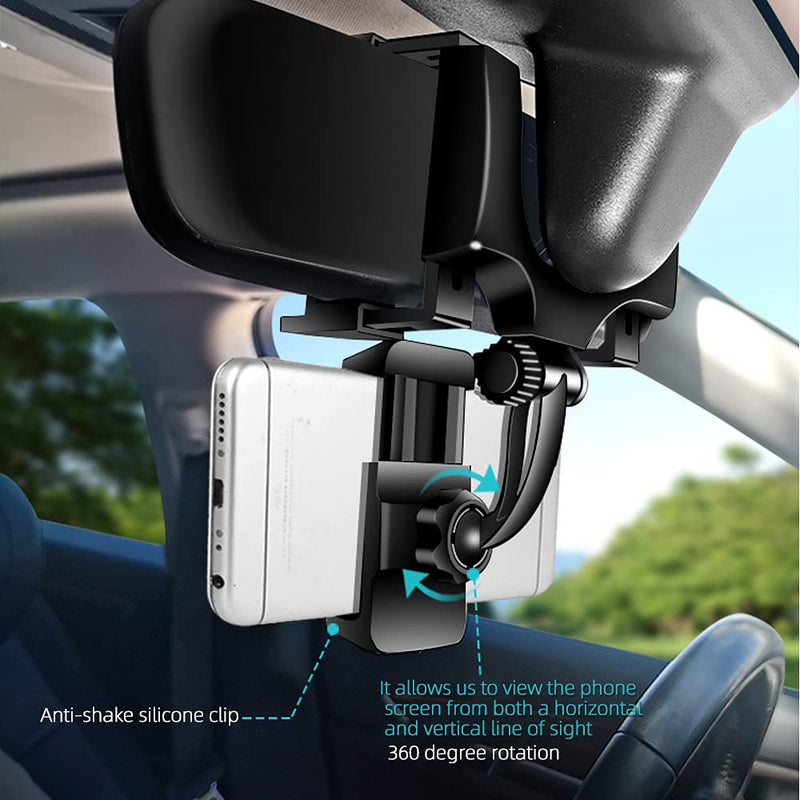 [Australia - AusPower] - Multifunctional Rear View Mirror Car Phone Mount,Adjustable Phone Holder for Rear View Mirror,Compatible with All Smart Phones 