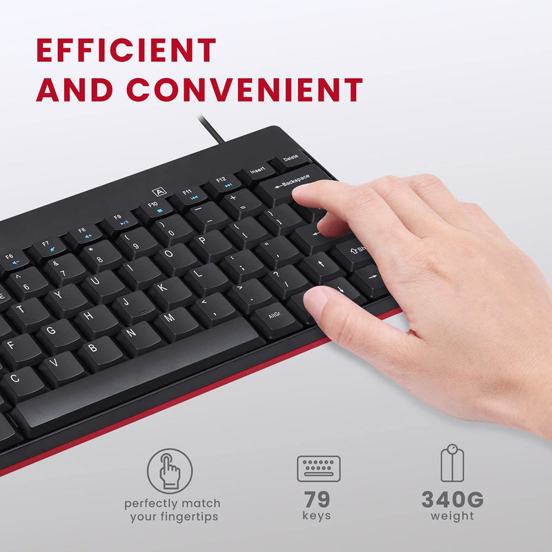 [Australia - AusPower] - Perixx Periduo-212 Wired Mini Keyboard and Mouse Set, USB Connection, Black, US English Layout (11486) 
