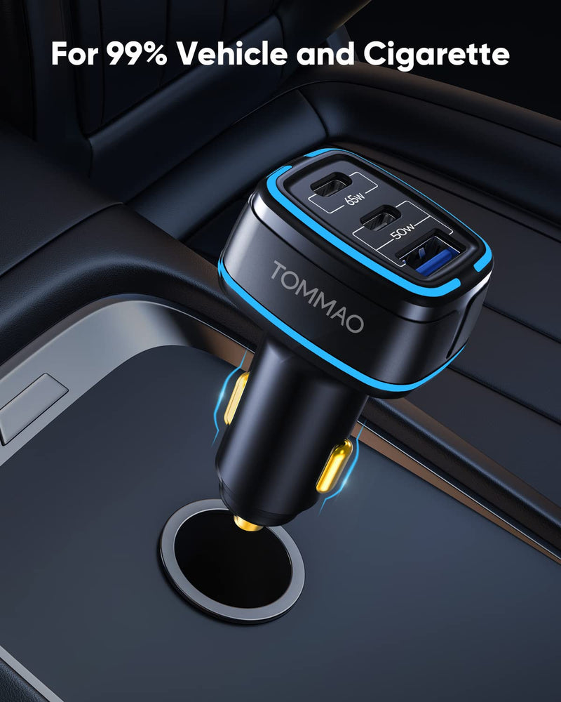 [Australia - AusPower] - USB C Car Charger Fast Charging 115W, TOMMAO 3-Port Car Phone Charger Super Fast Charging PD 65W 20W USBA 30W Car Charger Adapter for iPhone 13 Pro Max Samsung Galaxy Pixel Oneplus MacBook Laptop 
