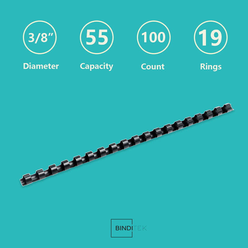 [Australia - AusPower] - Binditek 100 Pack Plastic Comb Binding Spines,3/8 Inch Diameter,55 Sheet Capacity,Letter Size Black Binding Comb Spines 3/8"(55 Sheet Capacity) 