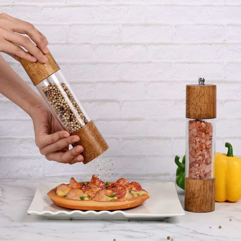 [Australia - AusPower] - XQXQ Premium Acrylic Salt and Pepper Grinder Set, Manual Salt and Pepper Mills- Wooden Shakers with Adjustable Ceramic Core-Salt Grinder and Pepper Mill -8 Inches-Pack of 2 8 inch 