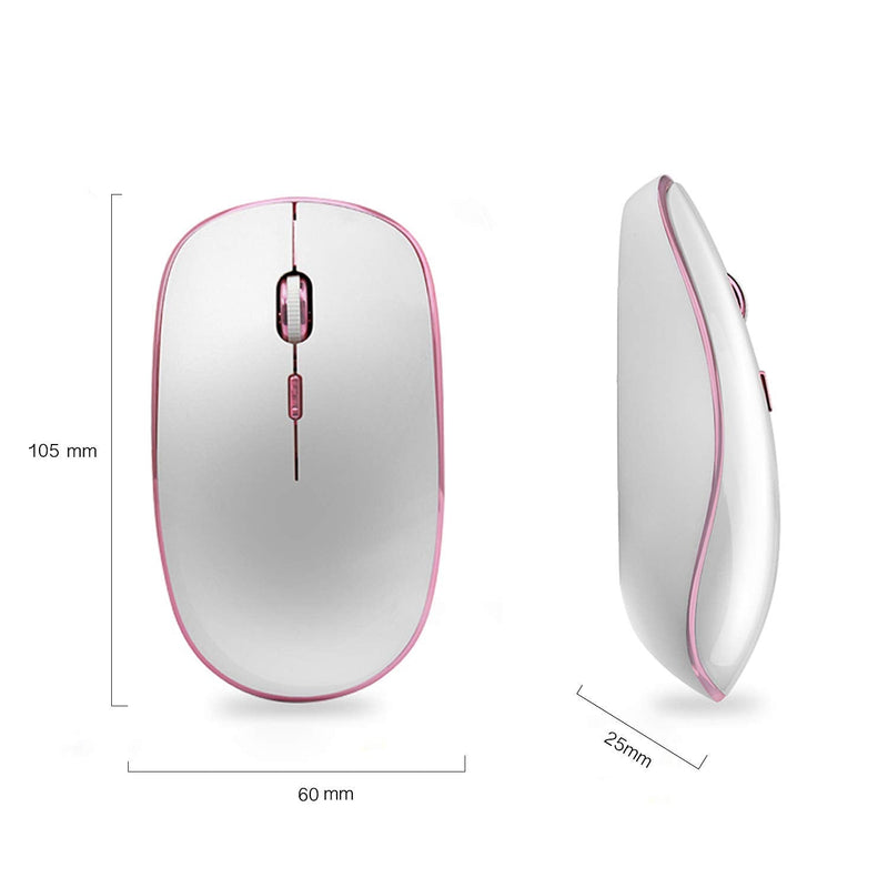 [Australia - AusPower] - Wireless Mouse for Laptop, J JOYACCESS 2.4G Ultra Thin Silent Mouse with USB Receiver, 2400 DPI Portable Mobile Optical Cordless Mouse for Laptop,Computer,MacBook,Windows, Chromebook, PC(White + Pink) White + Pink 