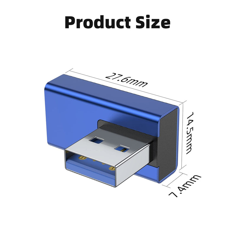 [Australia - AusPower] - AreMe 90 Degree USB 3.0 Adapter 2 Pack, Left and Right Angle USB A Male to Female Converter Extender for PC, Laptop, USB A Charger, Power Bank and More (Blue) Left/Right Blue 