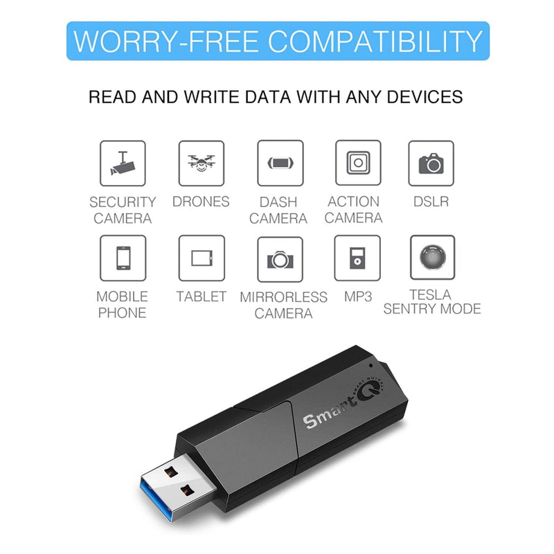 [Australia - AusPower] - SmartQ C307 USB 3.0 Portable Card Reader for SD, SDHC, SDXC, MicroSD, MicroSDHC, MicroSDXC, with Advanced All-in-One Design Single 
