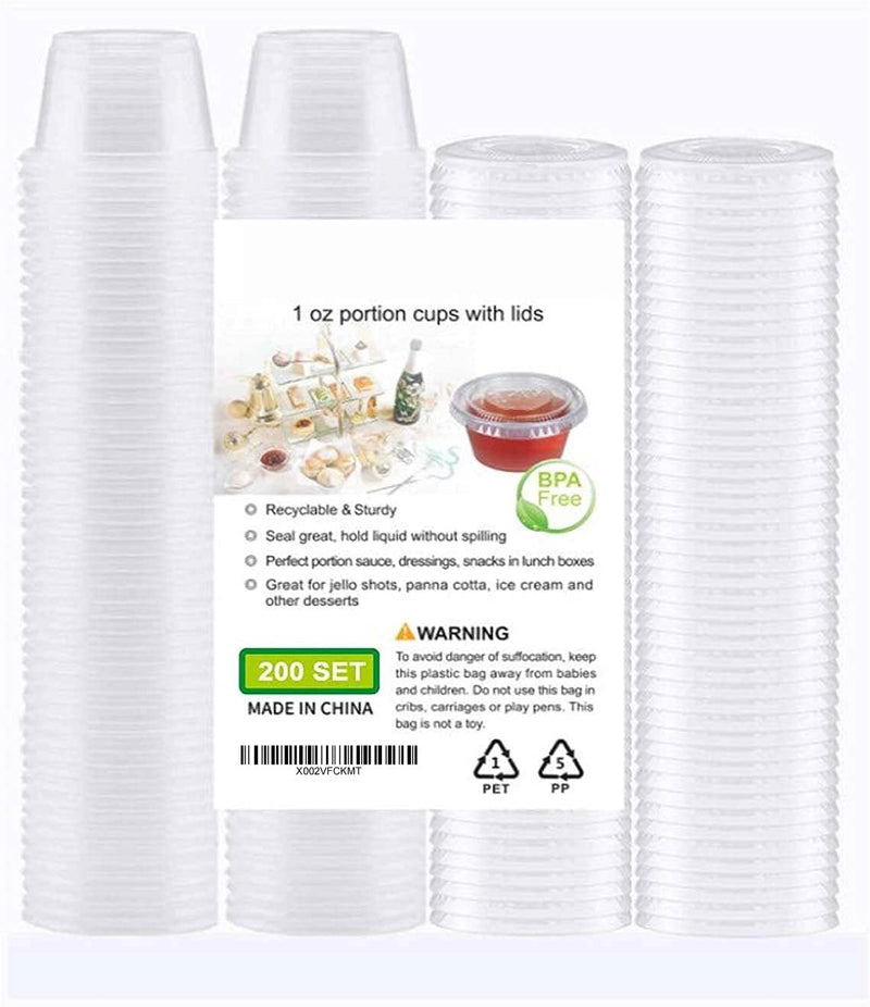 [Australia - AusPower] - TashiBox 200 Sets of 1oz Disposable Plastic Jello Shot Cups with Lids, Souffle Portion Container, 1 ouncec Clear 