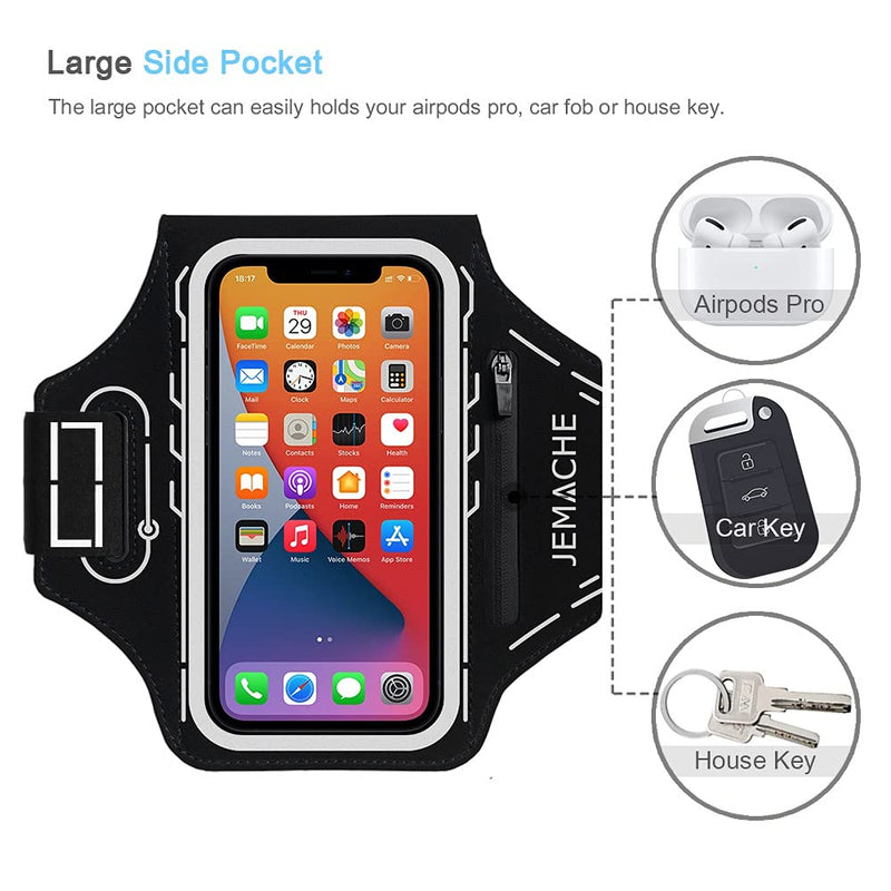 [Australia - AusPower] - JEMACHE Running Armband for iPhone 13 12 11 XR XS, 13 Pro, Samsung Galaxy S22 S21 S20 S10 S9, Gym Workouts Arm Band with Airpods Holder (Black) Black 