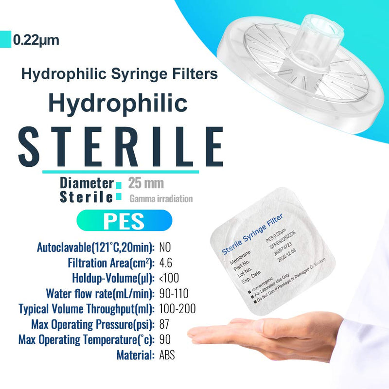 [Australia - AusPower] - Sterile Syringe Filters PES 25 mm Diameter 0.22 um Pore Size Individually Packaged 10/pk by Biomed Scientific Sterile PES 25mm 0.22?m 10pcs 